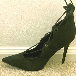 Black Lace Up Pointed Toe Heel